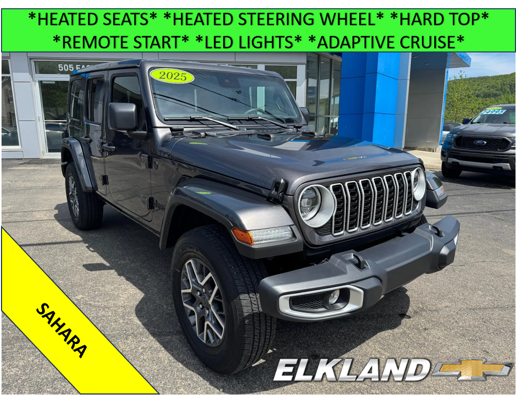 2025 Jeep Wrangler Sahara in Gray — front three-quarter view