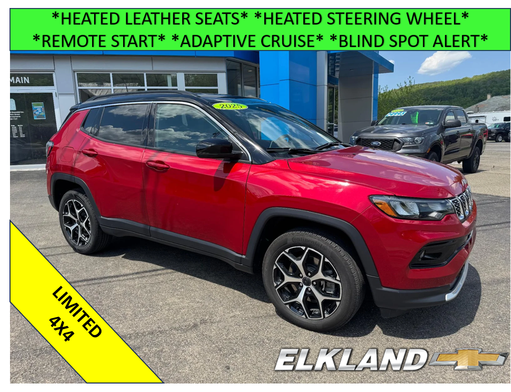 2025 Jeep Compass Limited in Red — front three-quarter view
