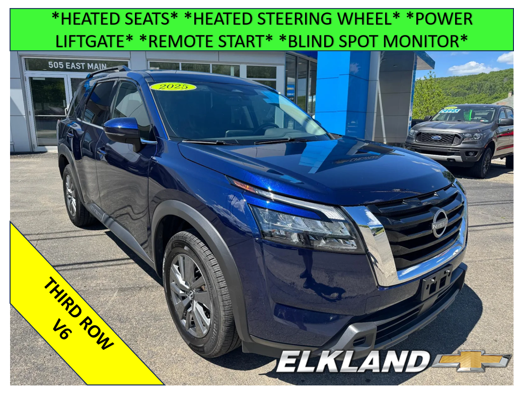 2025 Nissan Pathfinder SV in Blue — front three-quarter view